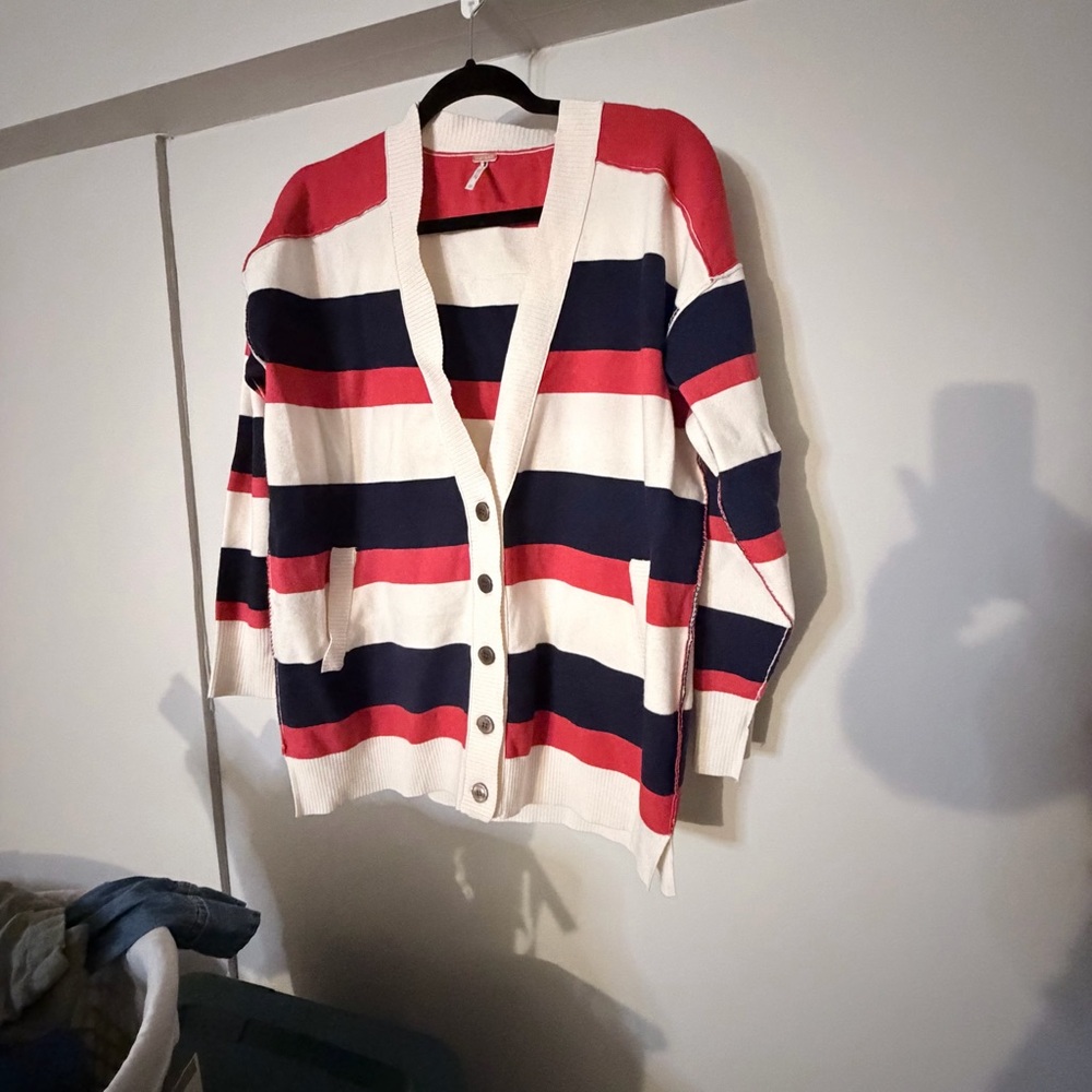 Free People Red, Navy, and White Striped Cardigan
